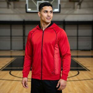 AND1 Men's XL Red Full-Zip Athletic Court Jacket Hoodie Basketball Activewear